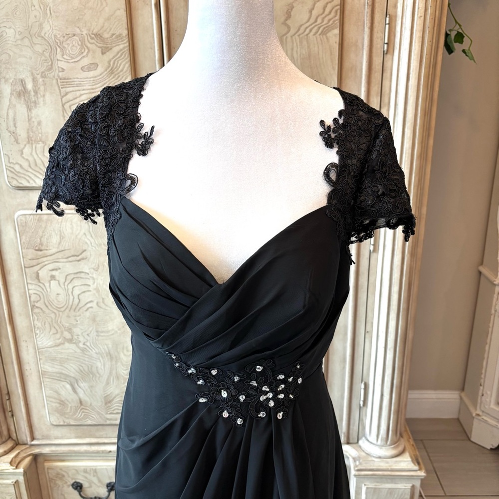 NEW Black Dress, Black Chiffon Dress, Black Dress with Rhinestones, NWOT-Size 10 - Picture 2 of 8
